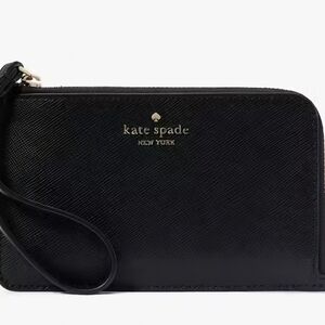 Kate Spade Lucy Small L-Zip Wristlet, Black Saffiano Leather NWT